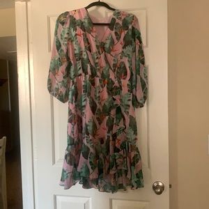 New pink and green floral Eva Mendes dress